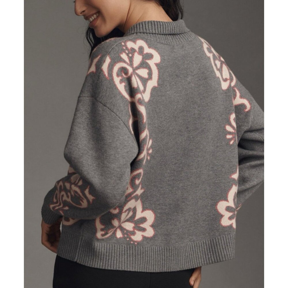 Anthropologie Montana Mock Neck Sweater Maeve Half Zip Up Grey Pink Womens XS - Picture 2 of 11